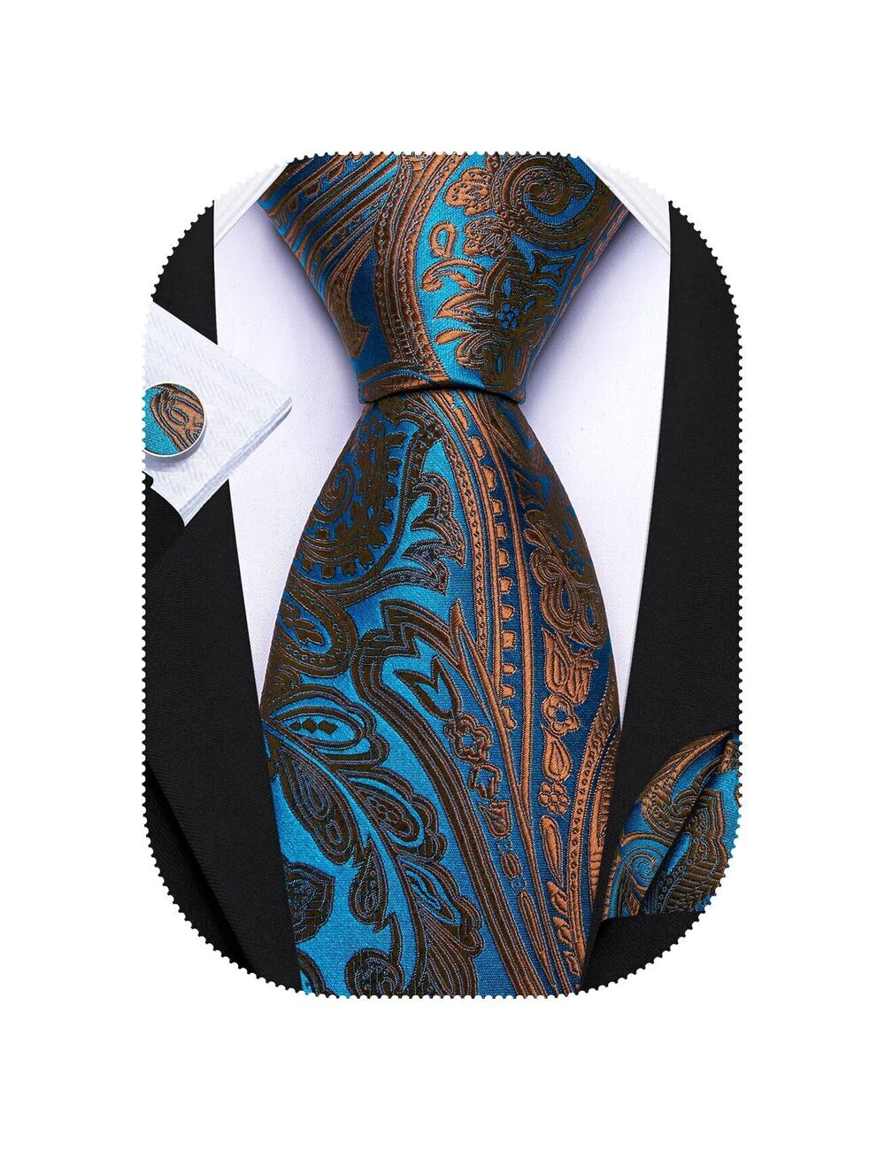 5838 Ties Paisley Woven Silk Necktie Set with Pocket Suqare Cufflinks